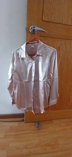 Spring Fashion Button Up Satin Silk Shirt Vintage Blouse Women White Tops Lady Long Sleeves Female Loose Street Shirts 11355 photo review