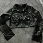 Xeemilo Autumn Faux Leather Short Jacket Y2K Turn-down Collar Fashion Botton Decoration PU Coat 2022 Grunge Street Casual Coats photo review