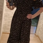 Spring Summer Chiffon Dress Women Midi DressesFemale Short Sleeve Elastic Waist Printed Floral Pleated Backless Casual Dress photo review