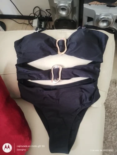 3 Colors Sexy Metal Rings Cut Out Women Swimwear One Piece Swimsuit Female Bandeau High Leg Cut Bather Bathing Suit Swim B022D photo review