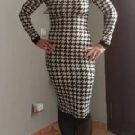 Houndstooth Print Women Long Sleeve Midi Dress Hollow Out Bodycon Sexy Streetwear 2022 Autumn Winter Club Elegant Slim photo review