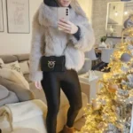 TRAFZA Women Fashion Cropped Faux Fur Jacket Coat Long Sleeve Front Snap-button Female Outerwear Chic Lapel Collar Thick Coat photo review