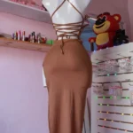 Sexy Black Long Bodycon Dress Women Summer Sleeveless Blackless Halter Neck Spaghetti Strap Dresses High Split Vestidos photo review