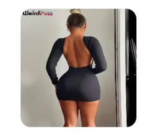 Weird Puss Sheath Backless Women Dress Full Sleeve Sexy Solid Autumn Fashion Slim Bag Hip Bodycon Ladies Eveing Party Prom Robe photo review