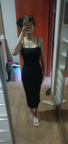 2025 New Spring Summer Women's High Elastic Sleeveless Backless Dress Long Sling Dresses Club Sexy Suspender Dress photo review