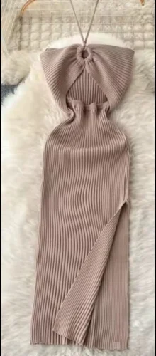 YuooMuoo Chic Fashion Sexy Package Hips Split Knitted Summer Dress 2025 Women Slim Elastic Bodycon Party Dress Streetwear Outfit photo review