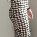 Houndstooth Print Women Long Sleeve Midi Dress Hollow Out Bodycon Sexy Streetwear 2022 Autumn Winter Club Elegant Slim photo review