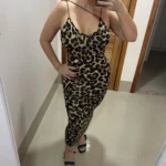 leopard print sleeveless V-neck sexy midi dress spring women fashion streetwear Christmas party outfits photo review
