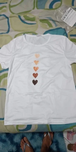 Love Heart Print Women Summer T Shirt Girl O Neck Funny Y2K Tops Tee Female 90s Casual Clothing photo review