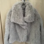 TRAFZA Women Fashion Cropped Faux Fur Jacket Coat Long Sleeve Front Snap-button Female Outerwear Chic Lapel Collar Thick Coat photo review
