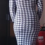 Houndstooth Print Women Long Sleeve Midi Dress Hollow Out Bodycon Sexy Streetwear 2022 Autumn Winter Club Elegant Slim photo review