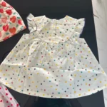 New Cute Girl'S Dress Sweet Rose Embroidered Small Round Dots Korean Version Loose Bubble Sleeve Cotton Beach Skirt photo review