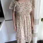 Spring Summer Chiffon Dress Women Midi DressesFemale Short Sleeve Elastic Waist Printed Floral Pleated Backless Casual Dress photo review