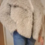TRAFZA Women Fashion Cropped Faux Fur Jacket Coat Long Sleeve Front Snap-button Female Outerwear Chic Lapel Collar Thick Coat photo review