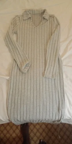 Women sexy knit V-neck reverse neck split dress autumn winter full sleeve elastic basic body sweater photo review