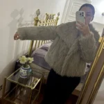 TRAFZA Women Fashion Cropped Faux Fur Jacket Coat Long Sleeve Front Snap-button Female Outerwear Chic Lapel Collar Thick Coat photo review