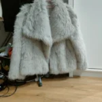 TRAFZA Women Fashion Cropped Faux Fur Jacket Coat Long Sleeve Front Snap-button Female Outerwear Chic Lapel Collar Thick Coat photo review