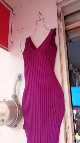 Women V Neck Solid Ribben Knitted Dresses Casual All Match Slimple Sexy Package Hips Bodycon Dress Elegant Vestidos Streetwear photo review