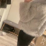 TRAFZA Women Fashion Cropped Faux Fur Jacket Coat Long Sleeve Front Snap-button Female Outerwear Chic Lapel Collar Thick Coat photo review