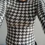 Houndstooth Print Women Long Sleeve Midi Dress Hollow Out Bodycon Sexy Streetwear 2022 Autumn Winter Club Elegant Slim photo review