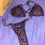 2024 Brazilian Summer Women Leopard Pearl Bathing Suit Beachwear Thong Two Pieces Set Special Fabric Halter Neck Swimwear Bikini photo review