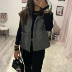 Nlzgmsj 2024 Autumn Winter Women Pocket Cotton Jacket Vest Sleeveless Stand Neck Zipper Waistcoat Loose Female Streetwear photo review