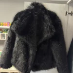 TRAFZA Women Fashion Cropped Faux Fur Jacket Coat Long Sleeve Front Snap-button Female Outerwear Chic Lapel Collar Thick Coat photo review