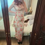New Floral Suspender Split Slim Sleeveless Patry Beach Style Spaghetti Strap Dress Women Clothes Mini Dress 2024 Summer photo review