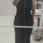 2024 Summer Elegant Lady Knitted Single Breasted Long Dresses Women Solid Sleeveless O Neck Button Bodycon Party Female Vestidos photo review