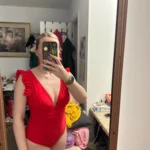 BikinX Solid One Piece Swimsuit Women Red Swimwear Sexy Deep V Neck Swimming Suit Backless High Leg Bathing Suit for Women photo review