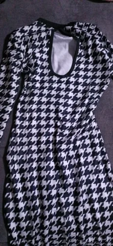 Houndstooth Print Women Long Sleeve Midi Dress Hollow Out Bodycon Sexy Streetwear 2022 Autumn Winter Club Elegant Slim photo review