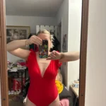BikinX Solid One Piece Swimsuit Women Red Swimwear Sexy Deep V Neck Swimming Suit Backless High Leg Bathing Suit for Women photo review