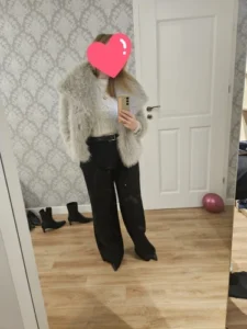 TRAFZA Women Fashion Cropped Faux Fur Jacket Coat Long Sleeve Front Snap-button Female Outerwear Chic Lapel Collar Thick Coat photo review