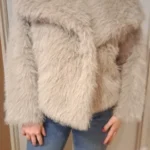 TRAFZA Women Fashion Cropped Faux Fur Jacket Coat Long Sleeve Front Snap-button Female Outerwear Chic Lapel Collar Thick Coat photo review