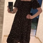 Spring Summer Chiffon Dress Women Midi DressesFemale Short Sleeve Elastic Waist Printed Floral Pleated Backless Casual Dress photo review