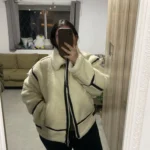2024 RARF Autumn New Women's European and American Style Artificial Fur Effect Motorcycle Jacket Coat with Fur Integration photo review