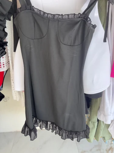 2024 European and American New High end Y2K Sexy Open Back Lace up Slim Fit Spicy Girl Short Skirt photo review