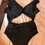 Contrast Mesh One Piece Swimsuit, V Neck Solid Color Backless Tummy Control High Cut Bathing Suit, Women's Swimwear & Clothing photo review