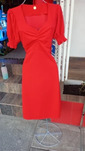Solid Puff Short-Sleeved Elegant Slit Dress New Fashion Women V-neck Full Dresses Ladies High Waist Slim Evening Party Vestidos photo review