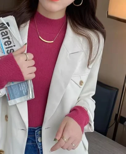 Elegant Solid Basic Knitted Tops Women Turtlneck Sweater Long Sleeve Casual Slim Pullover Korean Fashion Simple Chic Clothes photo review