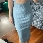 YuooMuoo Chic Fashion Sexy Package Hips Split Knitted Summer Dress 2025 Women Slim Elastic Bodycon Party Dress Streetwear Outfit photo review