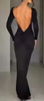 Hugcitar Spring Elegant Long Sleeve Backless Solid Cuched Sexy Bodycon Maxi Prom Dress Women Outfit Evening Party Festival Y2K photo review