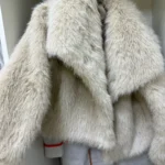 TRAFZA Women Fashion Cropped Faux Fur Jacket Coat Long Sleeve Front Snap-button Female Outerwear Chic Lapel Collar Thick Coat photo review