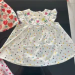 New Cute Girl'S Dress Sweet Rose Embroidered Small Round Dots Korean Version Loose Bubble Sleeve Cotton Beach Skirt photo review