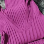 Women V Neck Solid Ribben Knitted Dresses Casual All Match Slimple Sexy Package Hips Bodycon Dress Elegant Vestidos Streetwear photo review