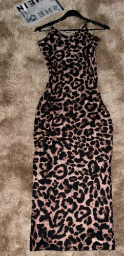 leopard print sleeveless V-neck sexy midi dress spring women fashion streetwear Christmas party outfits photo review