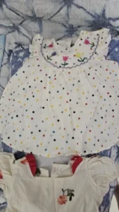 New Cute Girl'S Dress Sweet Rose Embroidered Small Round Dots Korean Version Loose Bubble Sleeve Cotton Beach Skirt photo review