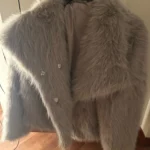 TRAFZA Women Fashion Cropped Faux Fur Jacket Coat Long Sleeve Front Snap-button Female Outerwear Chic Lapel Collar Thick Coat photo review