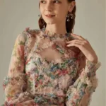 Elegant Sexy Lace Floral Prom Dresses Pleated Long Woman Wedding Party Dress Luxury Long Sleeve Gala Evening Dresses Women 2024 photo review