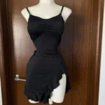 Sexy Summer Mini Dress Women New Black Fashion Streetwear Sleeveless Backless Folds Split Dress Elegant Party Strap A-LINE Dress photo review
